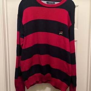 Vintage Tommy Hilfiger Red Blue Striped Crew Neck Sweater